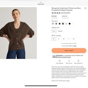 Quince Mongolian Cashmere Cropped Fisherman Cardigan Brown XS